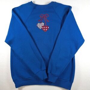 True Vintage Grandma Royal Blue‎ Heart Cross Stitch Sweatshirt Large Raglan